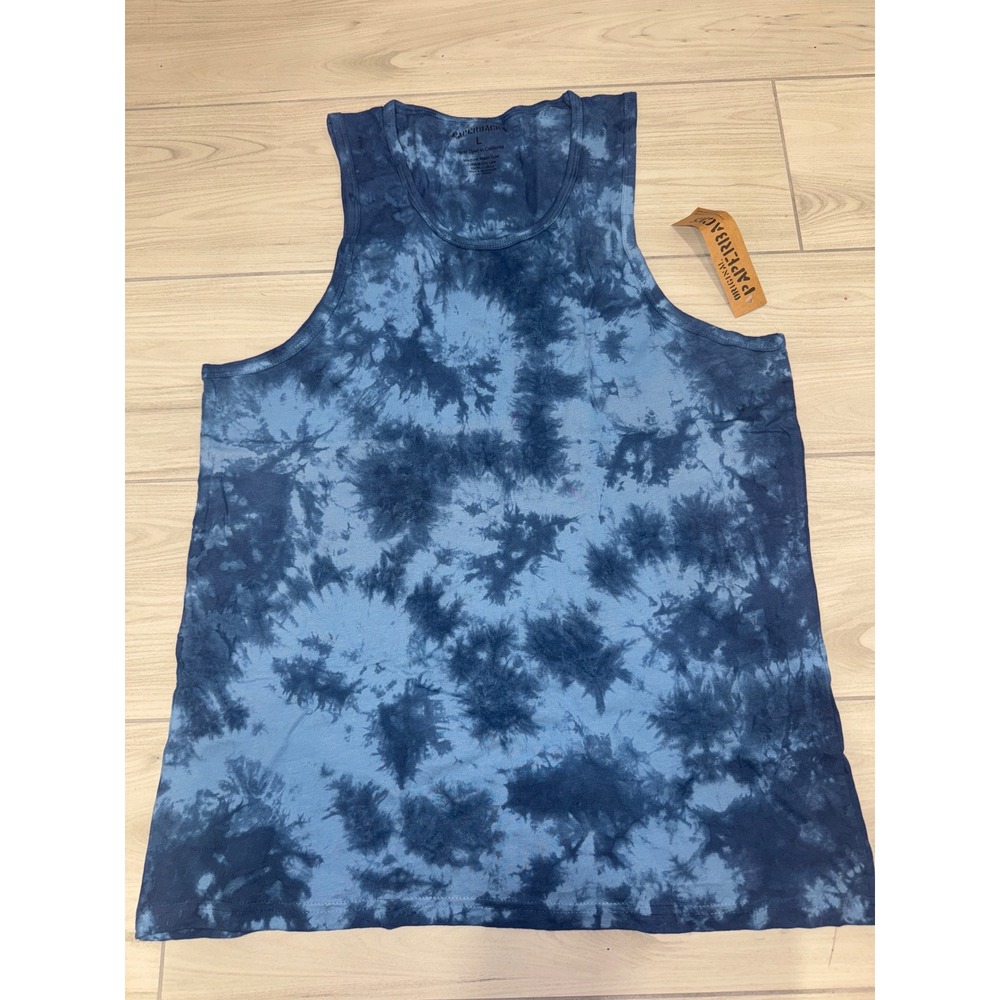 Paperbacks Mens Hand Dyed Tie Dye Tank Top Blue Cotton Large NWT